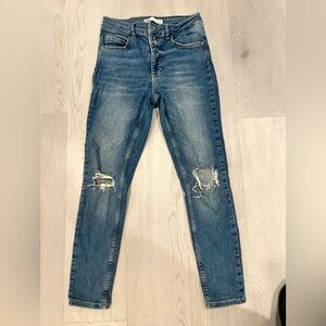 Zara size 6 skinny high waisted cute two buttons blue jeans